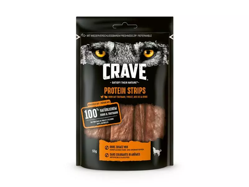 Crave Kausnack Protein Strips Huhn und Truthahn, 55 g 1 Crave Kausnack Protein Strips Huhn und Truthahn, 55 g
