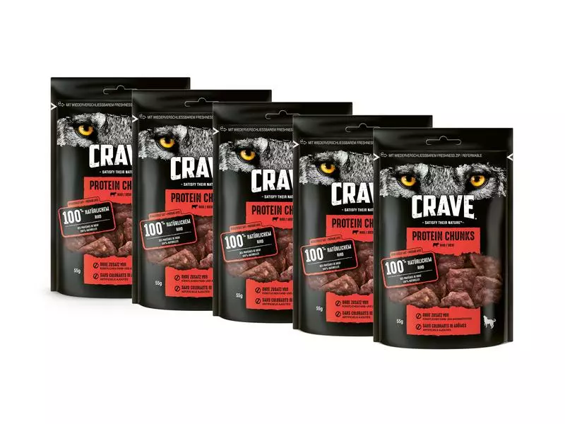 Crave Kausnack Protein Chunks Rind, 5 x 55 g 1 Crave Kausnack Protein Chunks Rind, 5 x 55 g