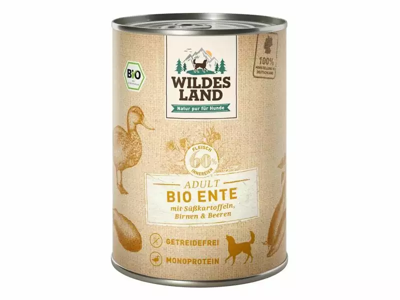 Wildes Land Nassfutter Ente mit Süsskartoffeln, Birnen & Beeren 400 g 1 Wildes Land Nassfutter Ente mit Süsskartoffeln, Birnen & Beeren 400 g