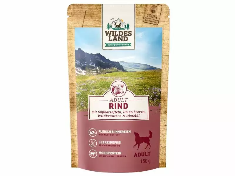 Wildes Land Nassfutter Rind mit Süsskartoffeln & Heidelbeeren 150g 1 Wildes Land Nassfutter Rind mit Süsskartoffeln & Heidelbeeren 150g