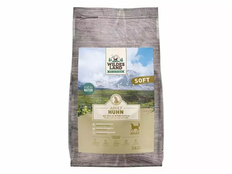 Wildes Land Halbfeuchtfutter Huhn mit Reis & Wildkräutern 5 kg 1 Wildes Land Halbfeuchtfutter Huhn mit Reis & Wildkräutern 5 kg