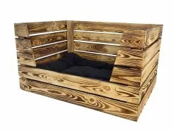 Holz Zollhaus Hunde-Bett Vintage geflammt, 80 x 60 x 45 cm
