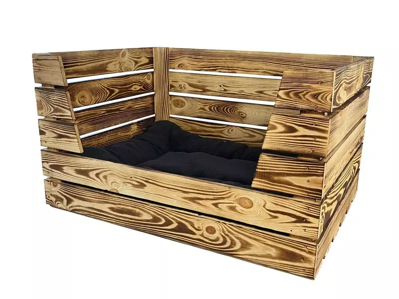 Holz Zollhaus Hunde-Bett Vintage geflammt, 80 x 60 x 45 cm 1 Holz Zollhaus Hunde-Bett Vintage geflammt, 80 x 60 x 45 cm