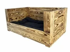 Holz Zollhaus Hunde-Sofa Vintage geflammt, 90 x 57 x 42 cm