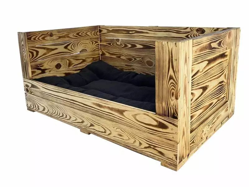 Holz Zollhaus Hunde-Sofa Vintage geflammt, 90 x 57 x 42 cm 1 Holz Zollhaus Hunde-Sofa Vintage geflammt, 90 x 57 x 42 cm