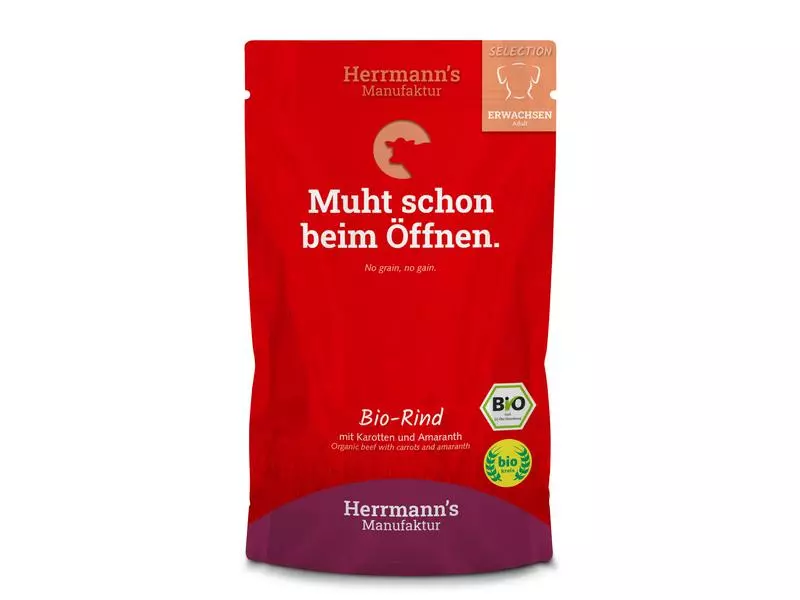 Herrmann's Nassfutter Bio Rind mit Karotten und Amaranth 1 Herrmann's Nassfutter Bio Rind mit Karotten und Amaranth