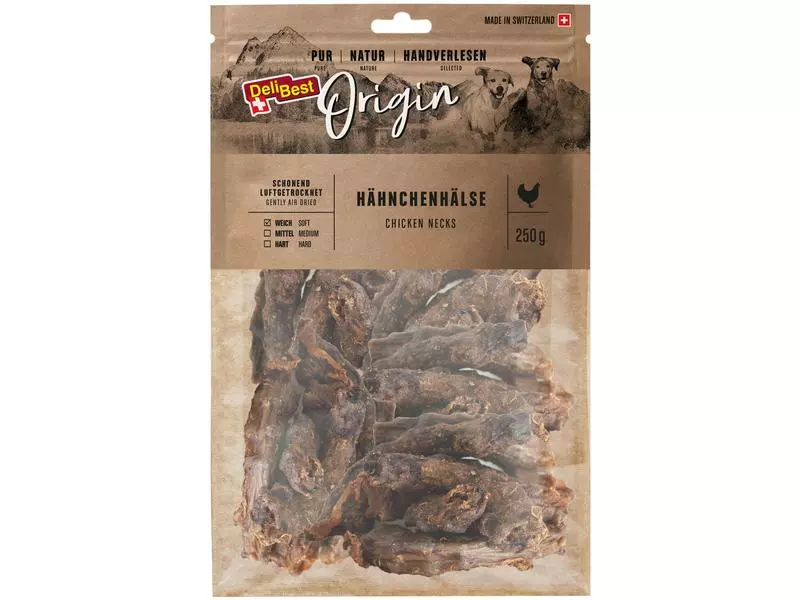 DeliBest Kausnack Origin Hähnchenhälse 250 g, Schweizer Fleisch 1 DeliBest Kausnack Origin Hähnchenhälse 250 g, Schweizer Fleisch