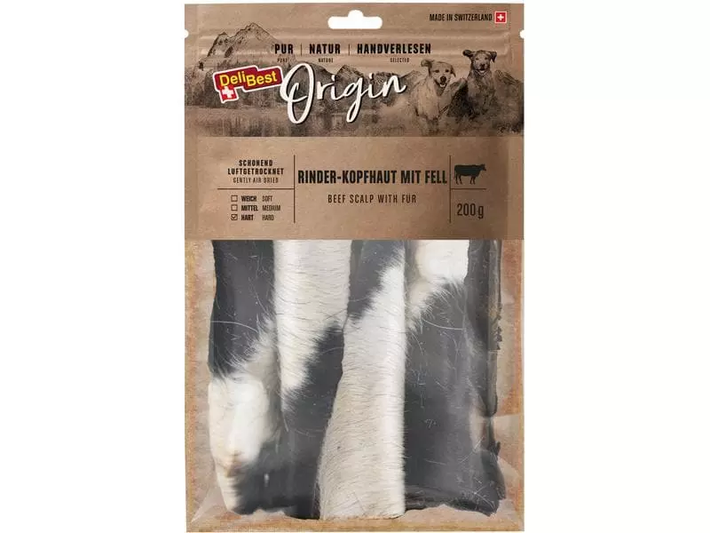 DeliBest Kausnack Origin Rinder-Kopfhaut mit Fell 15 cm, 200 g 1 DeliBest Kausnack Origin Rinder-Kopfhaut mit Fell 15 cm, 200 g
