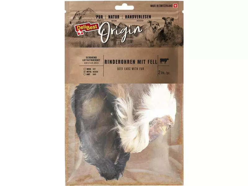 DeliBest Kausnack Origin Rinderohren mit Fell 2 Stk. 1 DeliBest Kausnack Origin Rinderohren mit Fell 2 Stk.