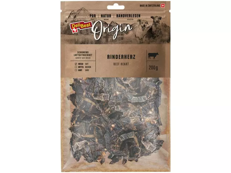 DeliBest Kausnack Origin Rinderherz 200 g, Schweizer Fleisch 1 DeliBest Kausnack Origin Rinderherz 200 g, Schweizer Fleisch