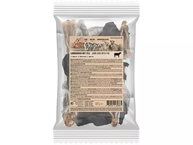 DeliBest Kausnack Origin Lammohren mit Fell 300 g, Schweizer Fleisch 1 DeliBest Kausnack Origin Lammohren mit Fell 300 g, Schweizer Fleisch