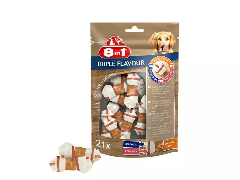 8in1 Kausnack Triple Flavour Bones XS, 21 Stk., 294 g 1 8in1 Kausnack Triple Flavour Bones XS, 21 Stk., 294 g