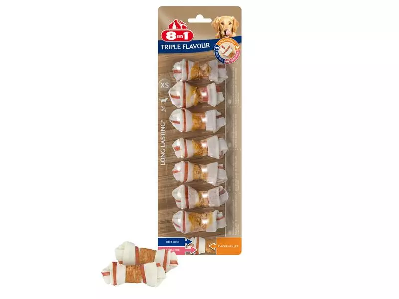 8in1 Kausnack Triple Flavour Bones XS, 7 Stk., 98 g 1 8in1 Kausnack Triple Flavour Bones XS, 7 Stk., 98 g