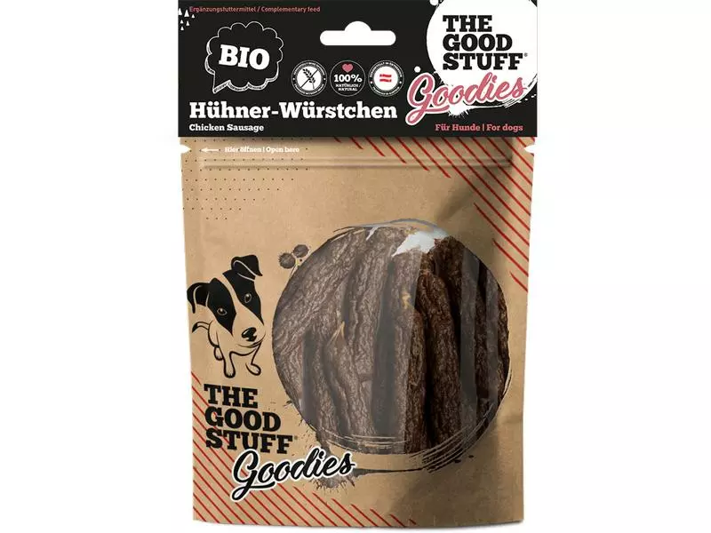 The Goodstuff Leckerli BIO Hühner-Würstchen 200g 1 The Goodstuff Leckerli BIO Hühner-Würstchen 200g