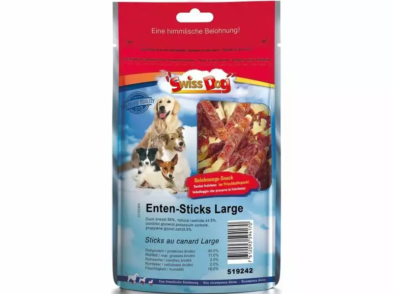 SwissDog Kausnack Enten Sticks, 400 g, 40 Stk. 1 SwissDog Kausnack Enten Sticks, 400 g, 40 Stk.