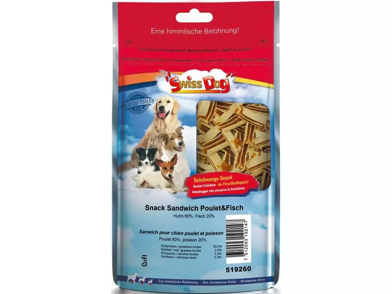 SwissDog Leckerli Sandwich Poulet und Fisch, 500 g 1 SwissDog Leckerli Sandwich Poulet und Fisch, 500 g