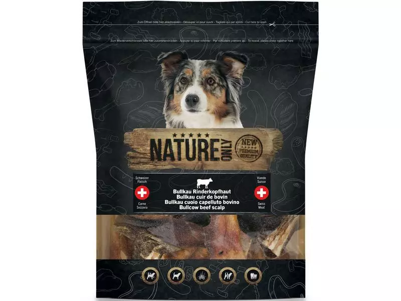 NATUREonly Kausnack Bullkau Rinderkopfhaut, 170 g 1 NATUREonly Kausnack Bullkau Rinderkopfhaut, 170 g