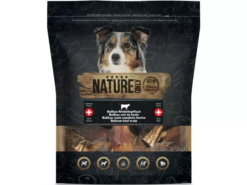 NATUREonly Kausnack Bullkau Rinderkopfhaut, 350 g 1 NATUREonly Kausnack Bullkau Rinderkopfhaut, 350 g